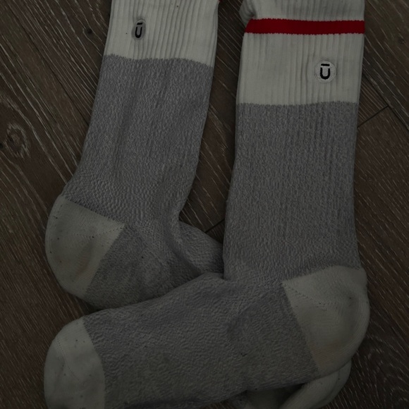 Gray and White Crew Socks with Red Stripe - Picture 1 of 4